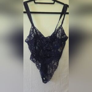 Victoria's Secret Vintage Gold Tag Navy Blue Lace Intimates Lingerie Bodysuit M